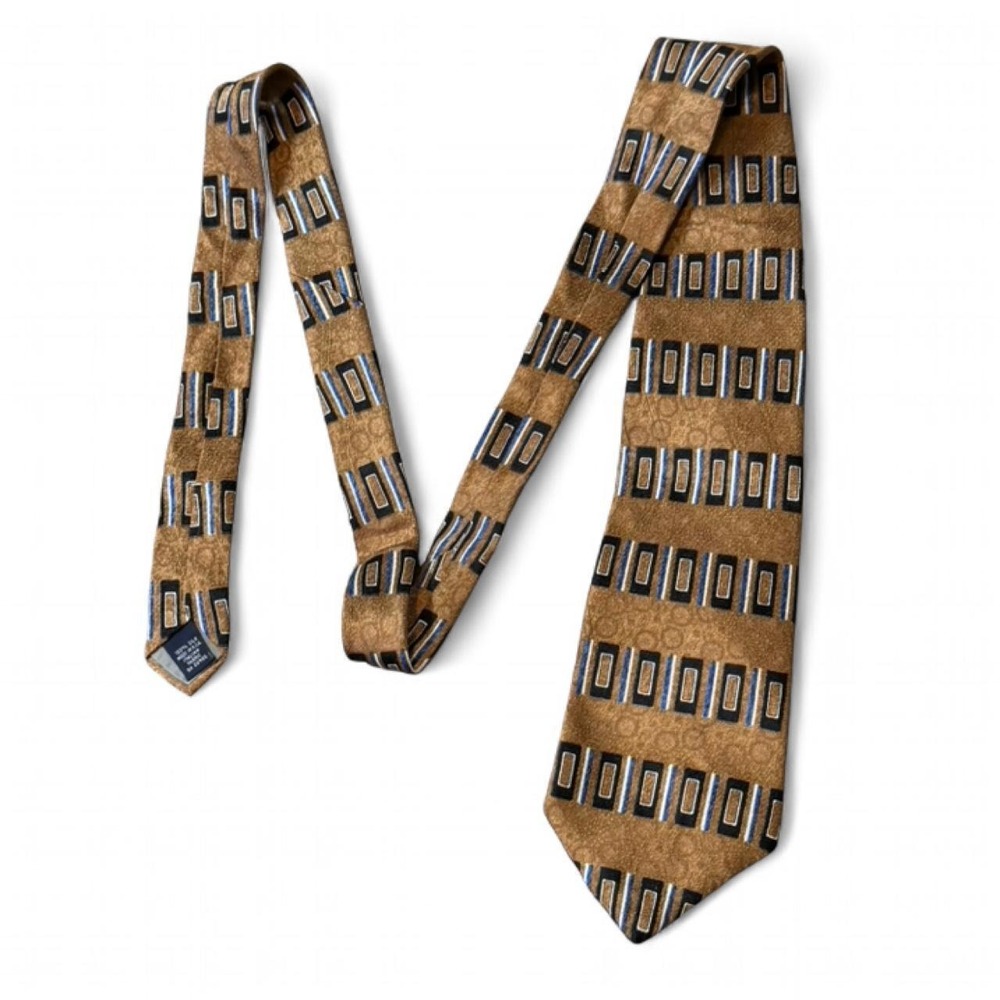 Vintage 90s Stafford Executive Gold Geometric Mod 100% Silk Tie